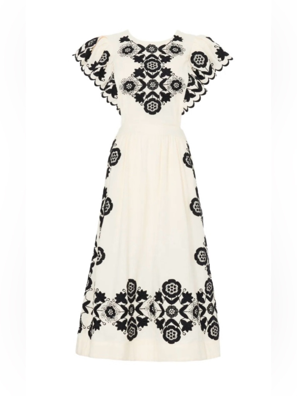 Sea New York Embroidered Midi Dress Ivory Black Floral Boho Dress - Picture 8 of 8